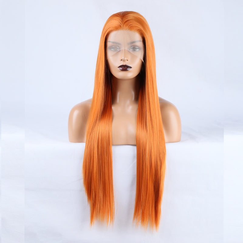 Vibrant orange straight lace wig for stylish daily wear / Long Front Lace Wig / Chemical Fiber Wig / Natural Hairline Wig / 13x2.5 Lace Wig
