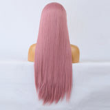Stylish long straight synthetic lace wig in ombre pink shade