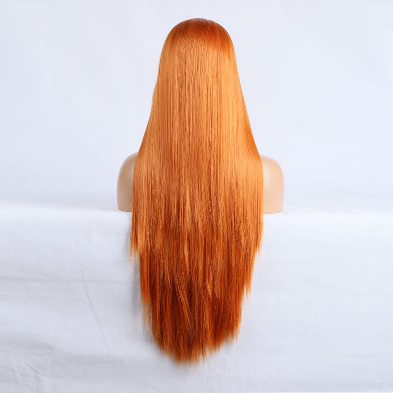 Vibrant orange straight lace wig for stylish daily wear / Long Front Lace Wig / Chemical Fiber Wig / Natural Hairline Wig / 13x2.5 Lace Wig