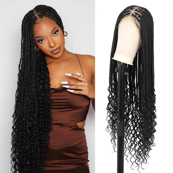 Durable synthetic double braid wig for easy styling\ 36-Inch Braided Wig \ Bohemian Curly Wig \ Lace Front Braids \ Synthetic Double Braid Wig