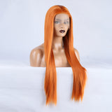 Vibrant orange straight lace wig for stylish daily wear / Long Front Lace Wig / Chemical Fiber Wig / Natural Hairline Wig / 13x2.5 Lace Wig