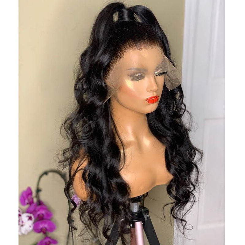High-Quality Black Big Wave Wig for Parties/ Natural Transition Wig  / Long Curly Lace Wig / High-Temp Fiber Wig / Chemical Fiber Wig / Front Lace Hairpiece / Big Wave Curly Wig / Fashion Long Wig / Synthetic Curly Wig / Women’s Lace Wig