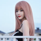 Vibrant pink long straight wig for stylish looks\ Air Bangs Wig \ Full Head Wig Set \ Fashion Pink Hair Wig \ Net Red Style Wig