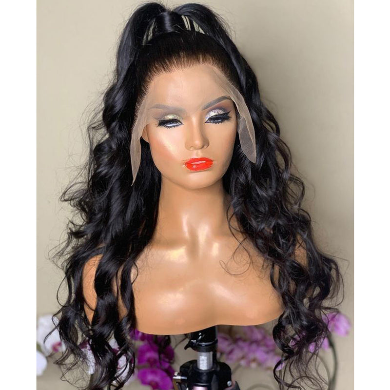 High-Quality Black Big Wave Wig for Parties / Natural Transition Wig  / Long Curly Lace Wig / High-Temp Fiber Wig / Chemical Fiber Wig / Front Lace Hairpiece / Big Wave Curly Wig / Fashion Long Wig / Synthetic Curly Wig / Women’s Lace Wig