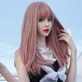 Vibrant pink long straight wig for stylish looks \ Air Bangs Wig \ Full Head Wig Set \ Fashion Pink Hair Wig \ Net Red Style Wig