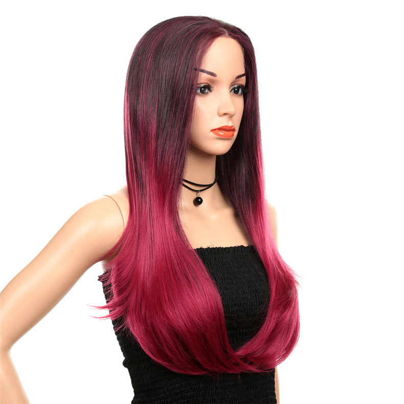 Mixed color front lace wig with long soft curls