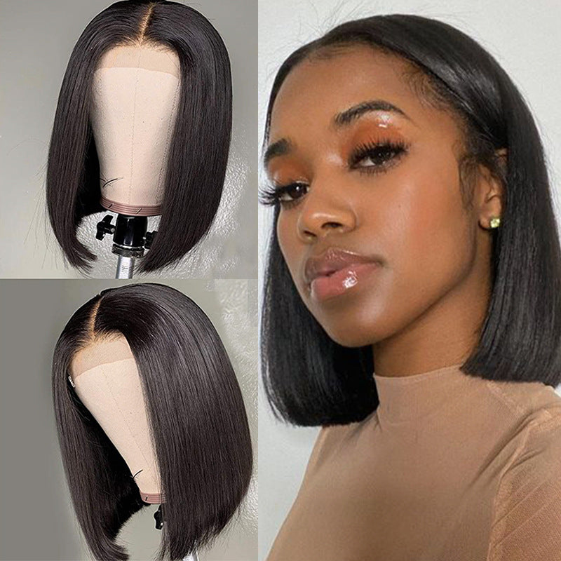 Elegant Middle Part Bob Wig for Daily Wear / Front Lace Bob Wig / High-Temp Silk Wig / Bob Wig for Black Women / Chemical Fiber Lace Wig