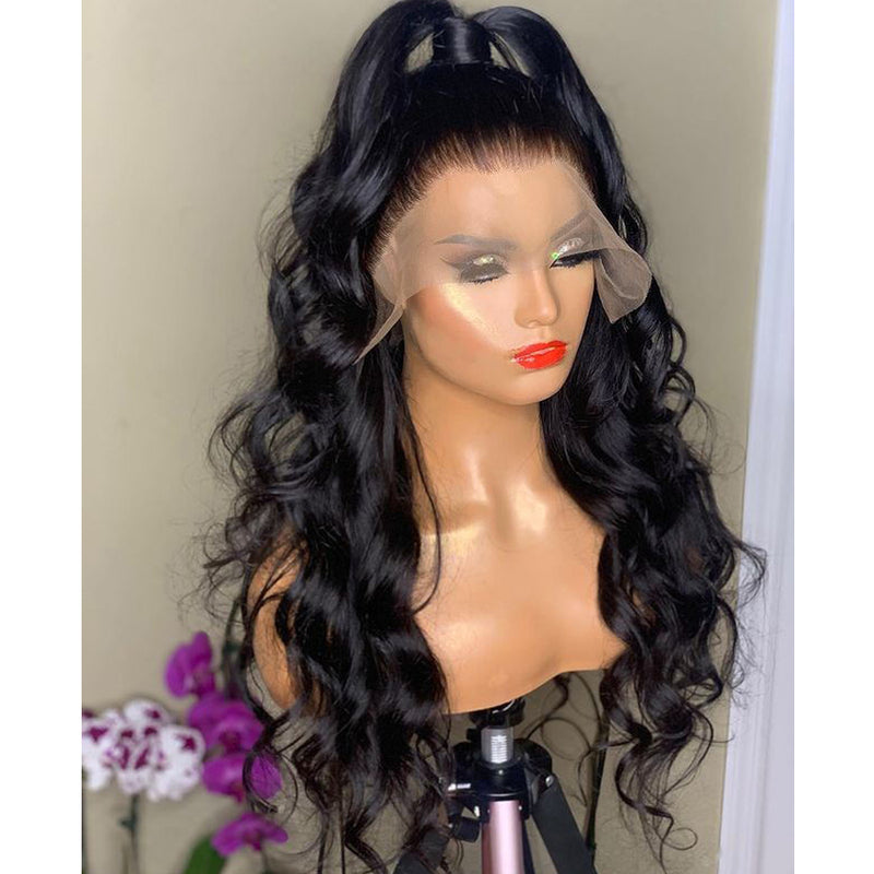 High-Quality Black Big Wave Wig for Parties / Natural Transition Wig  / Long Curly Lace Wig / High-Temp Fiber Wig / Chemical Fiber Wig / Front Lace Hairpiece / Big Wave Curly Wig / Fashion Long Wig / Synthetic Curly Wig / Women’s Lace Wig
