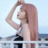 Vibrant pink long straight wig for stylish looks\ Air Bangs Wig \ Full Head Wig Set \ Fashion Pink Hair Wig \ Net Red Style Wig