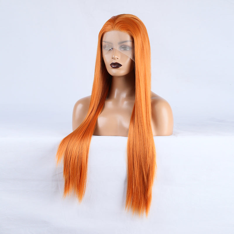 Vibrant orange straight lace wig for stylish daily wear / Long Front Lace Wig / Chemical Fiber Wig / Natural Hairline Wig / 13x2.5 Lace Wig