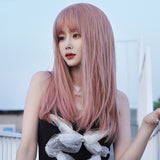 Vibrant pink long straight wig for stylish looks\ Air Bangs Wig \ Full Head Wig Set \ Fashion Pink Hair Wig \ Net Red Style Wig