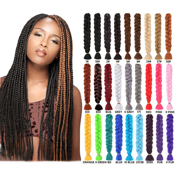 Women Jumbo Plait Hair Wig Style featuring a model showcasing various braid colors and styles.