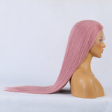 Stylish long straight synthetic lace wig in ombre pink shade