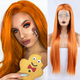 Vibrant orange straight lace wig for stylish daily wear/ Long Front Lace Wig / Chemical Fiber Wig / Natural Hairline Wig / 13x2.5 Lace Wig