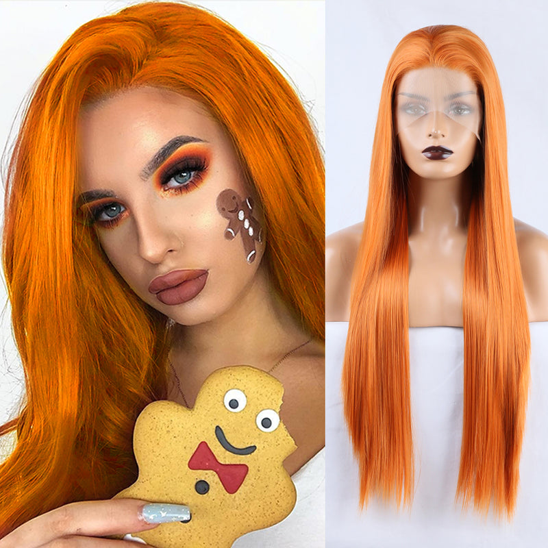 Vibrant orange straight lace wig for stylish daily wear/ Long Front Lace Wig / Chemical Fiber Wig / Natural Hairline Wig / 13x2.5 Lace Wig