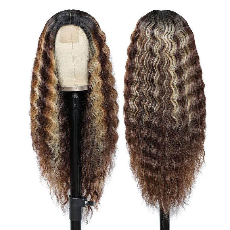 Natural-Looking Deep Wave Lace Wig Hairstyle/ Long Curly Wig / Center Part Wig / Headband Lace Wig / European American Wig / Small Lace Curly Wig / Fashion Long Wig / Women’s Wavy Wig / Synthetic Lace Wig / Stylish Curly Hairpiece