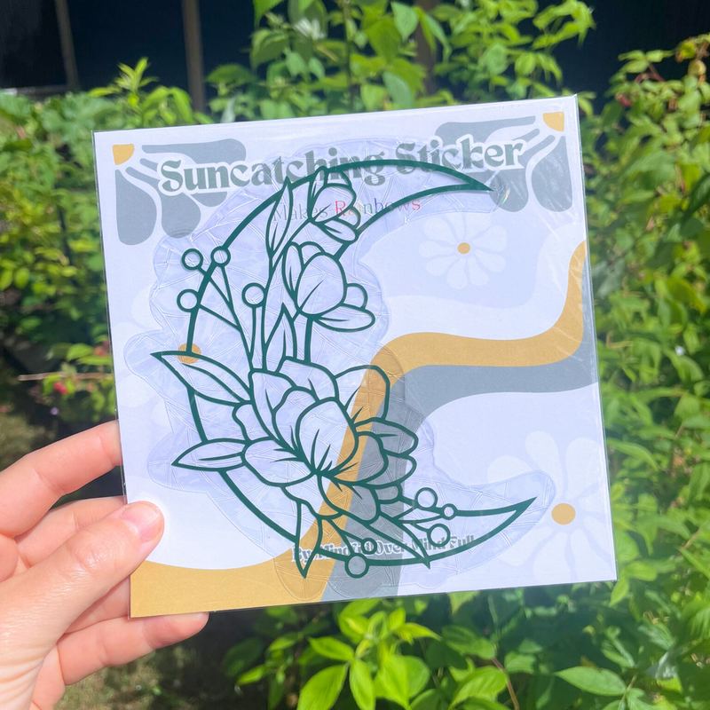Celestial elegant floral moon sticker with flower detailing