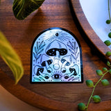 Durable holographic mushroom arch vinyl sticker