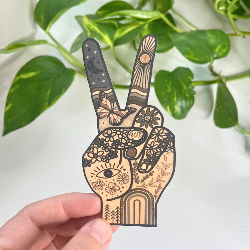 Vibrant Hippie Peace Hand Sticker for Daily Use