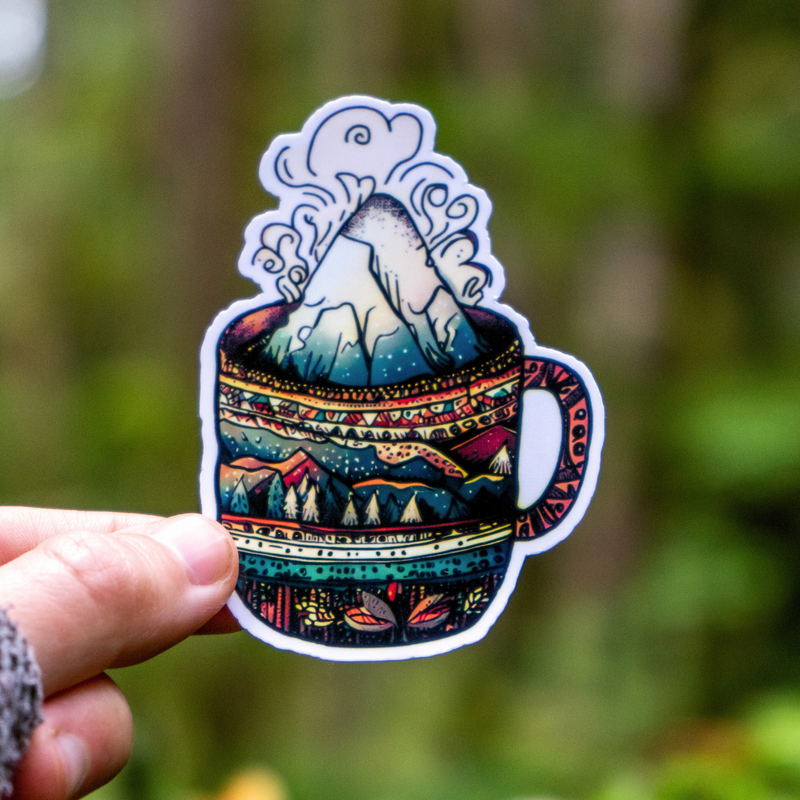 Scenic mountain coffee mug sticker