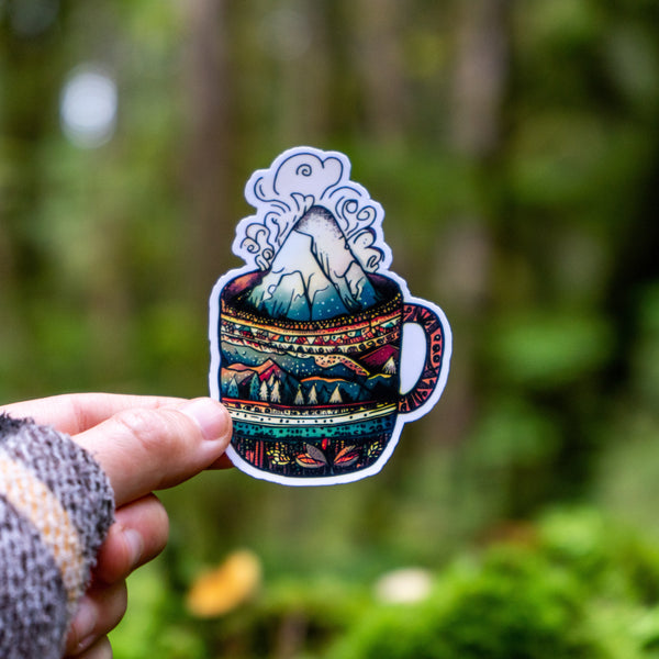 Scenic mountain coffee mug sticker