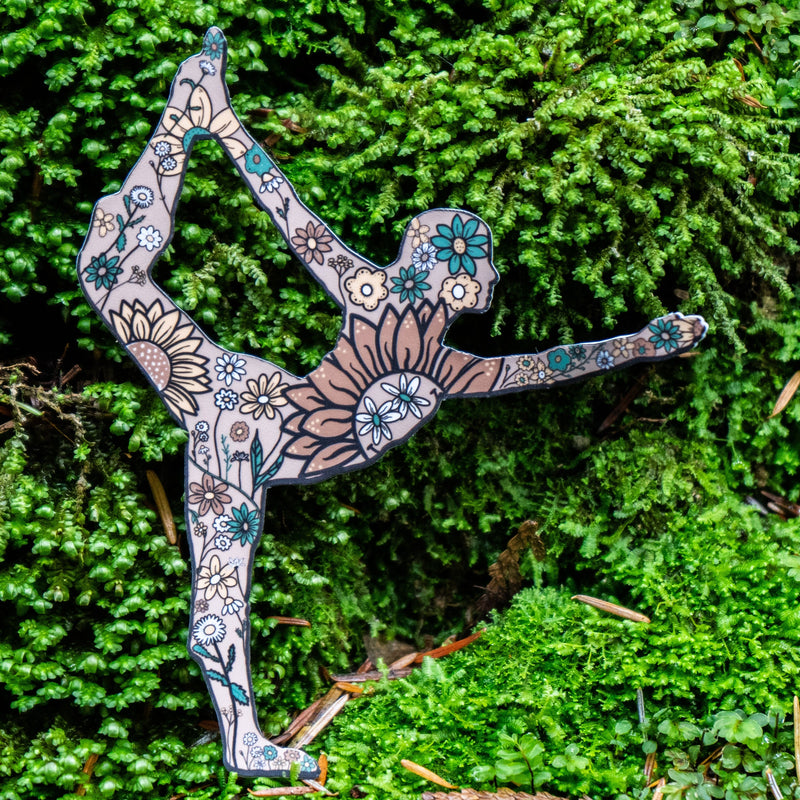 Yoga pose sticker with floral design