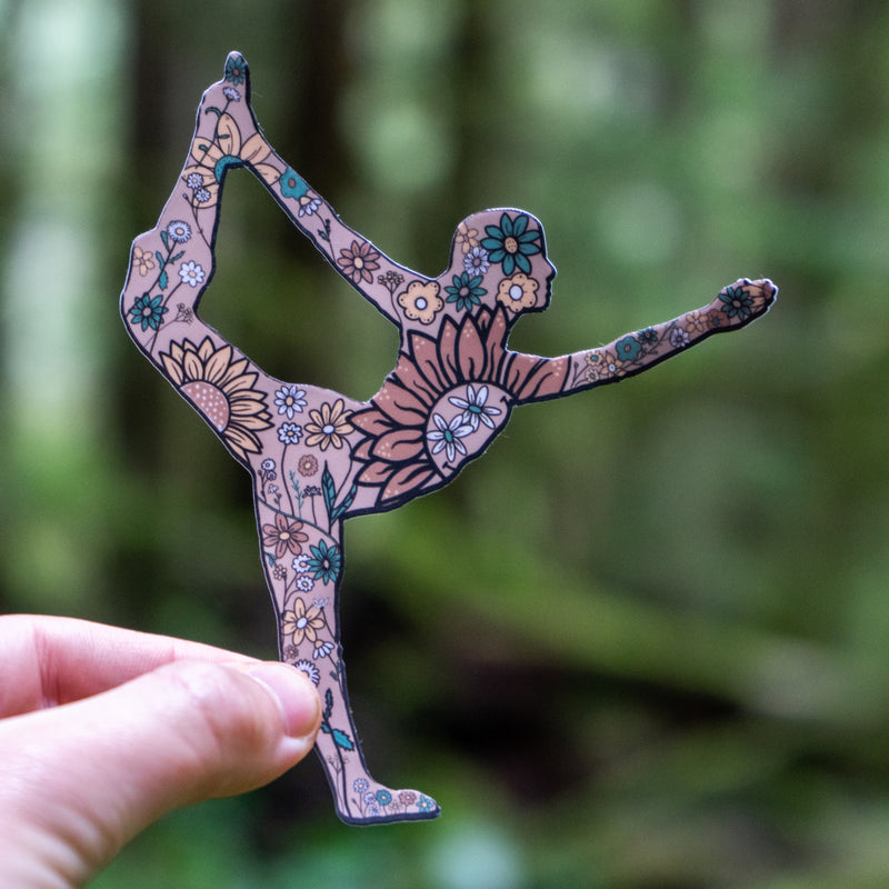 Yoga pose sticker with floral design