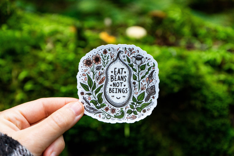 Durable Eat Beans Not Beings Vegan Sticker for Journals
