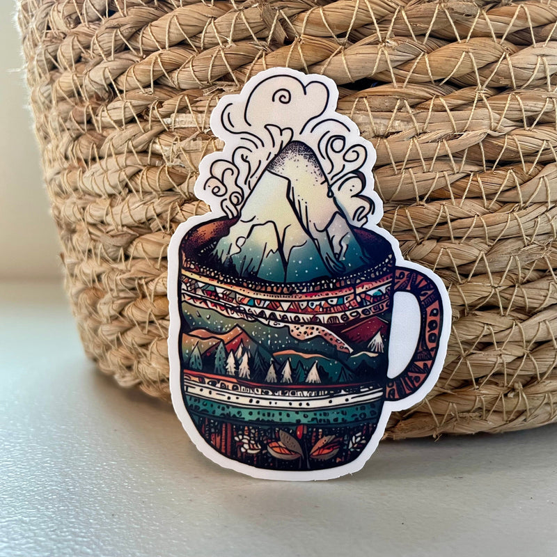 Scenic mountain coffee mug sticker