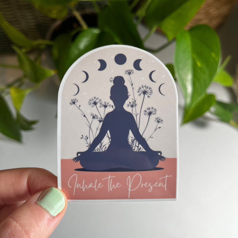 Uplifting inhale the present yoga sticker for self-care