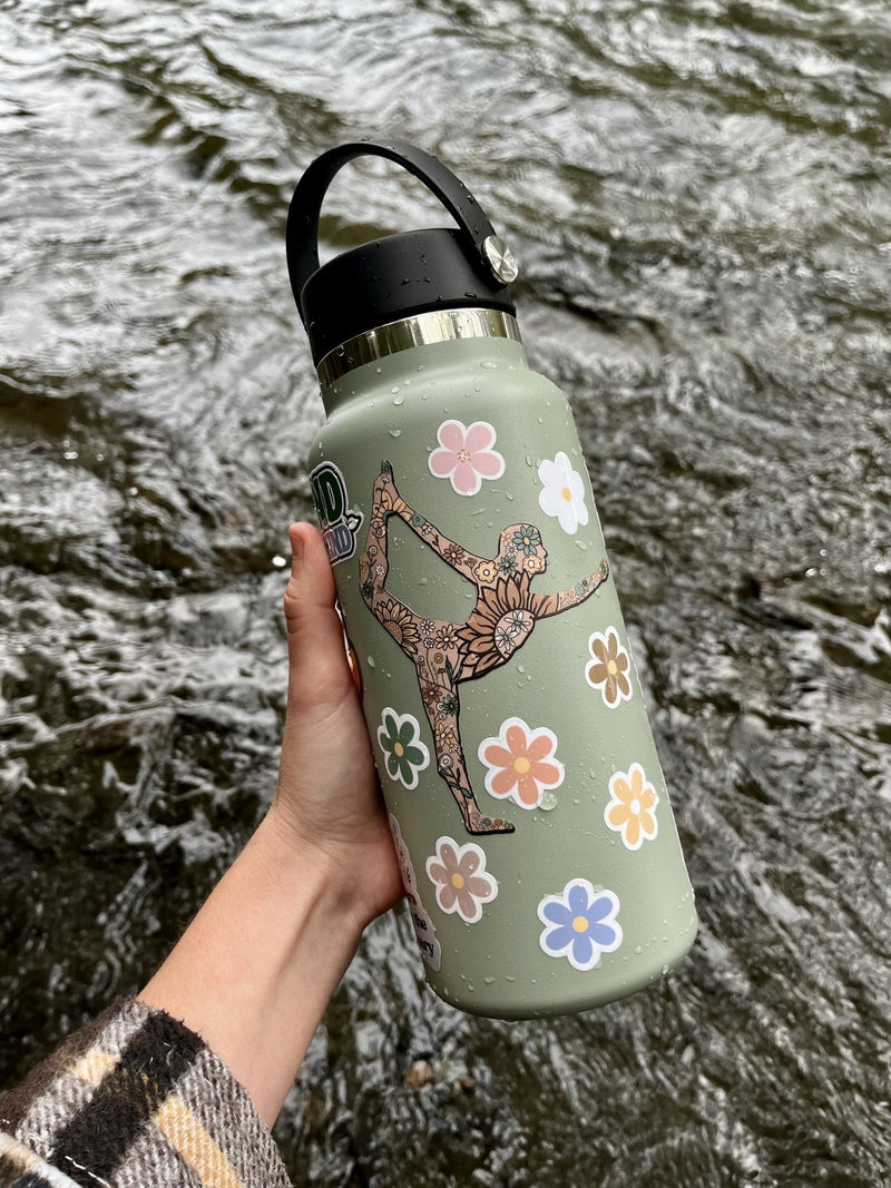 Yoga pose sticker with floral design